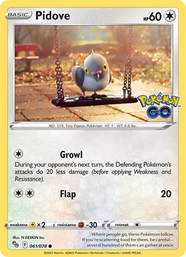 קלף בודד single פוקימון - pidove - Pokemon Go - 061/078
