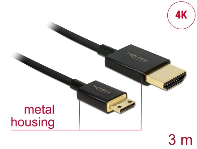 כבל מסך אקטיבי Delock Active Slim Cable High Speed Ethernet HDMI To Mini HDMI 3D 4K 3 m