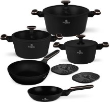 סט סירים ומחבתות Berlinger Haus Black Rose BH8362 – שלושה סירים שתי מחבתות ושני מגיני סירים בגימור שחור ורוז גולד