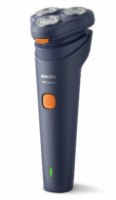 מכונת גילוח נטענת שימוש יבש/רטוב Philips 1000 Series S1880/00 – כחולה כהה עם שלושה ראשים כפתור כתום חוטי