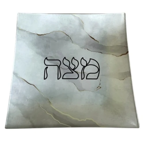 מגש מצות זכוכית דגם שיש לבן