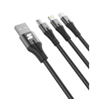 כבל סנכרון וטעינה 3 ב-1 Silver Line USB to Lightning, Micro USB and Type-C – כבל שחור קלוע עם חיבור USB Type-C Lightning