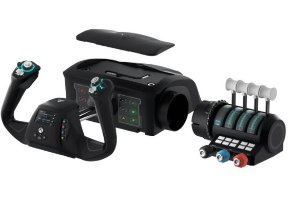 בקר ומצערת טיס Turtle Beach Velocity One Flight Universal PC/Xbox – USB שם המוצר המלא מציג ארבעה רכיבי בקר טיסה שחורים