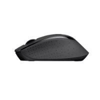 מארז מקלדת ועכבר אלחוטיי Logitech MK345 – עכבר אלחוטי שחור בודד במבט צד עם גלגלת וטקסטורת משולשים על רקע לבן