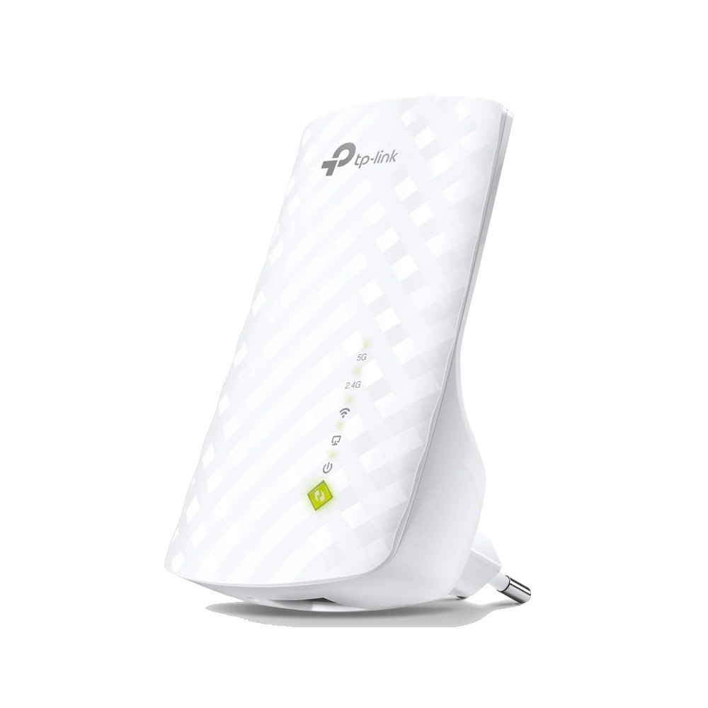 מגדיל טווח Tp-Link RE200 AC750 Mesh Wi-Fi Extender – מכשיר Wi-Fi לבן עם תקע חשמל ונורית חיווי ירוקה