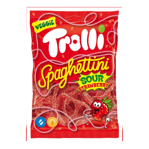 גומי טרולי בצורת ספגטי בטעם תות חמוץ 🍓 100 גרם