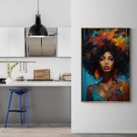 "Queen B" תמונת אישה צבעונית אפריקאית, תמונה גדולה לאורך לבית מודפס על קנבס