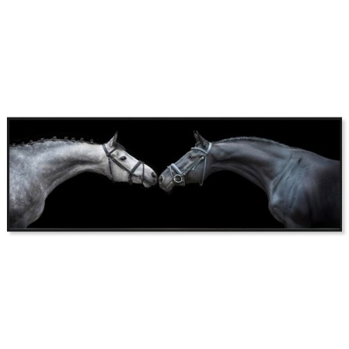 תמונת קנבס מעוצבת של זוג סוסים בשחור לבן "Yin Yang" | תמונה גדולה לבית | תמונת קנבס לרוחב לחדר שינה