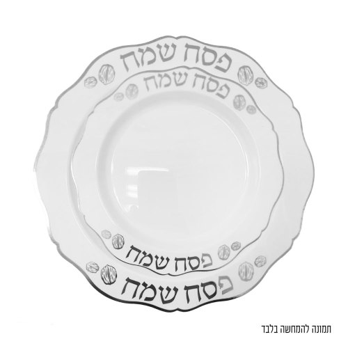 סט צלחות פסח שמח כסף לבן 8+8 יח'