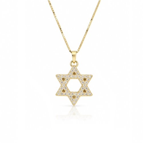 שרשרת מגן דוד לגבר משובץ יהלומים לבנים 0.70 קראט