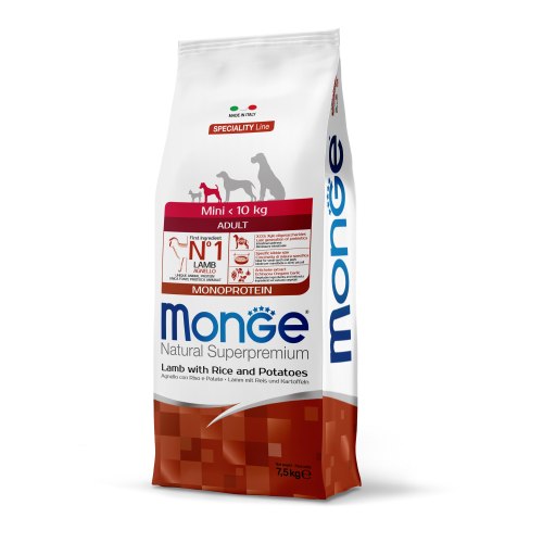 מונג' לכלב מיני אדולט כבש ואורז 7.5 קג - MONGE ADULT MINI LAMB AND RICE