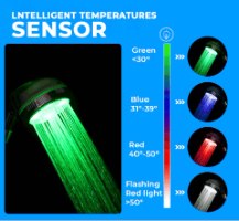 ראש דוש מגביר לחץ מים עם תאורה משתנה לפי טמפרטורה