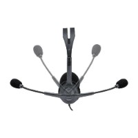 אוזניות סטריאו Logitech H111 Retail – האוזניות השחורות מציגות את מגוון זוויות הסיבוב של המיקרופון הגמיש