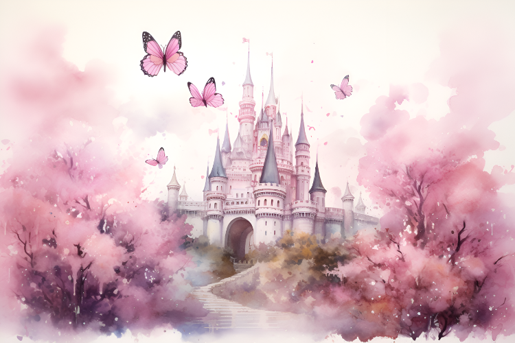רקע בד לצלמים | נסיכות ארמון פנטזיה צבעי מים | צילום ילדים וקייק סמאש