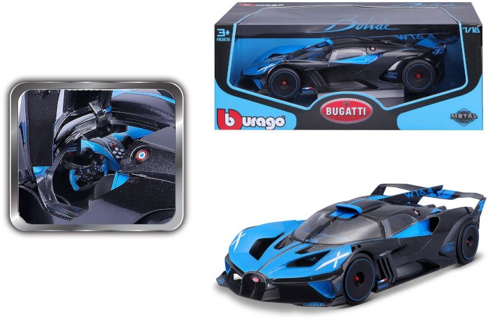 דגם מכונית בוראגו בוגאטי בוליד כחול/שחור Bburago Bugatti Bolide W16.4 1/18