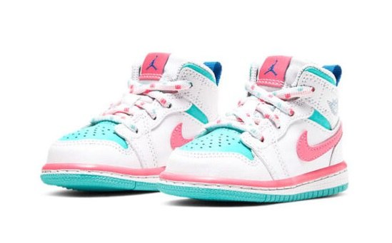 נעלי אייר ג'ורדן ילדים Nike Air Jordan 1 Retro Mid ורוד תכלת