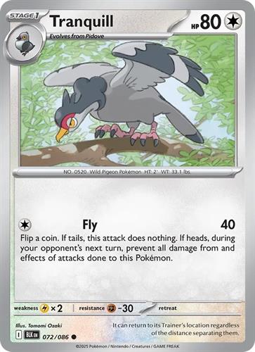 קלף בודד single פוקימון - tranquill - Black Bolt - 072/086