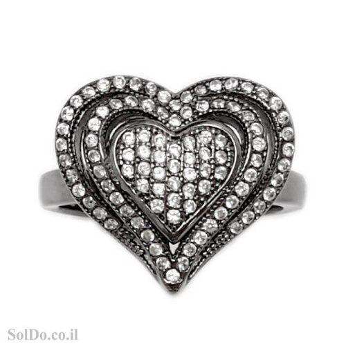 טבעת מכסף לב משובצת אבני זרקון  RG6191 | תכשיטי כסף | טבעות כסף