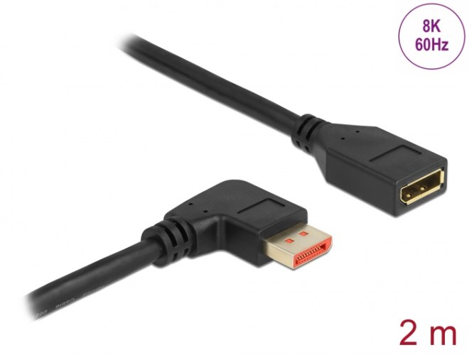 כבל מאריך Delock DisplayPort 1.4 HDR Cable 90° Right angled 8K 60 Hz 2 m