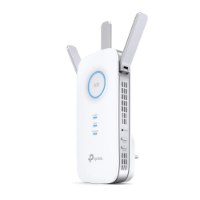 מגדיל טווח Tp-Link RE550 AC1900 Wi-Fi – פריט בודד לבן עם אנטנות כסופות ונורות חיווי כחולות עם 4K