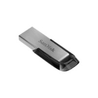 זיכרון נייד SanDisk Ultra Flair USB 3.0 256GB – פריט בודד בצבע כסף ושחור מונח על רקע לבן