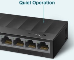 מתג שולחני TP-Link 8 Port 10/100/1000Mbps LS1008G – מבט אלכסוני על חזית המכשיר עם פורטים ונוריות