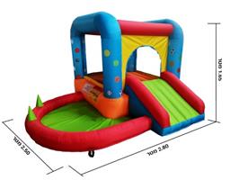 תרשים מידות של מתקן מתנפח לגינה מבית Mirajump – MJ03 לפעילות חוץ מהנה.