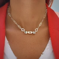 שרשרת MOM חלול עם חמסות/לבבות