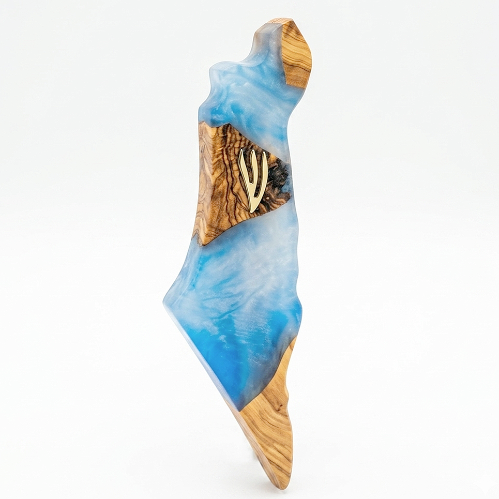 Boîtier de Mézouza "Terre d'Israël" – Bois d'Olivier et Résine Époxy Turquoise
