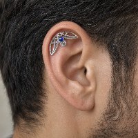 עגיל הליקס כנף פרפר קלטי מכסף עם אבן חן
