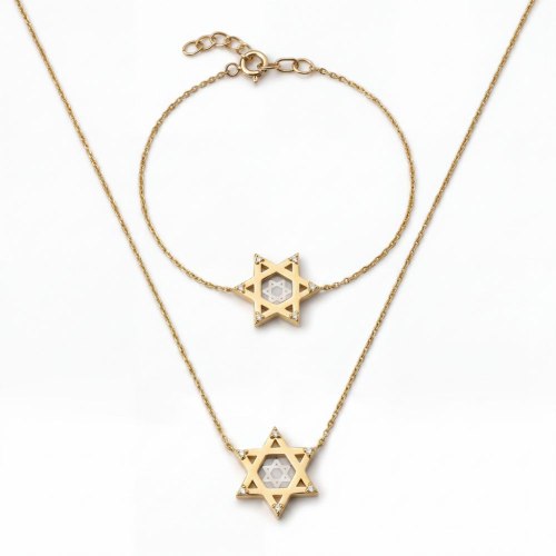 Magen for her - סט שרשרת וצמיד תנ"ך זהב 14K ויהלומים