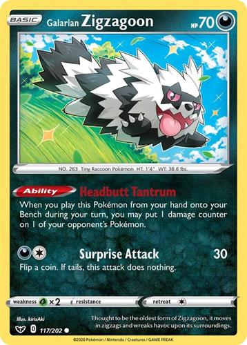 קלף בודד single פוקימון - galarian zigzagoon - Sword & Shield - 117/202