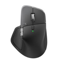 עכבר אלחוטי צבע שחור Logitech MX Master 4 For Mac – USB-C עכבר שחור נראה מלמעלה עם גלגלי גלילה ונורית ירוקה דולקת