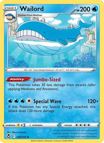קלף בודד single פוקימון - wailord - Silver Tempest - 038/195