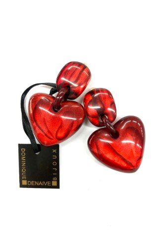 עגילי קליפס רזין לב אדום