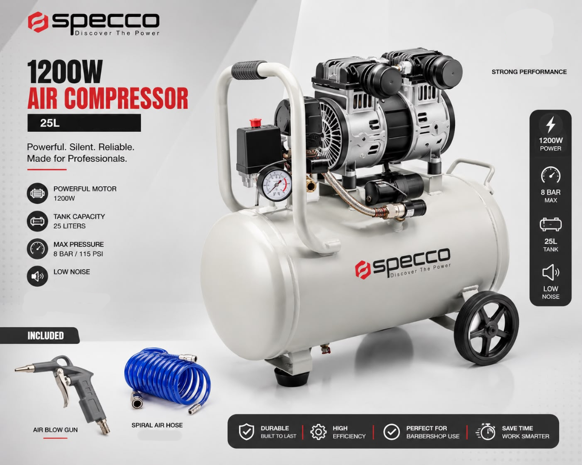קומפרסור שקט SPECO + אקדח אוויר וצינור במתנה!