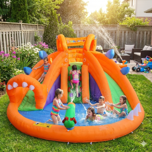 מתקן קפיצה מתנפח פרימיום עם מים – דגם W3636 | מגלשות X2 + קיר טיפוס + בריכה ותותח מים| Jumpy Jump