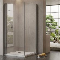 מקלחון פינתי 80X80 או 90X90 פרמיום זוג דלתות מחוסמות 6 מ"מ בציפוי ניקל או שחור 