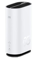 נתב רשת סלולרית שולחני 5G דגם ZTE G5C – נתב לבן ניצב עם לוגו ZTE, נוריות חיווי וסמל 5G קדמי.