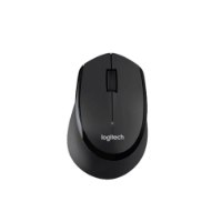 מארז מקלדת ועכבר אלחוטיי Logitech MK345 – עכבר אלחוטי שחור בודד של Logitech מוצג מלמעלה על רקע לבן