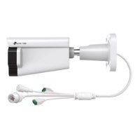 מצלמת צינור Vigi Insight S345ZI 4MP – מצלמה לבנה עם חזית שחורה ומחברים מחוברת למתקן תלייה על רקע לבן