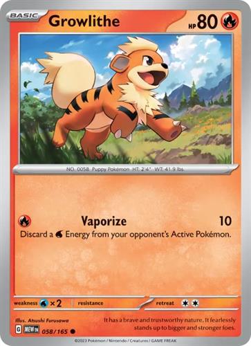 קלף בודד single פוקימון - growlithe - 151 - 058/165