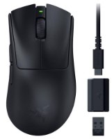 עכבר גיימינג ארגונומי אלחוטי Razer DeathAdder V3 HyperSpeed – מבט מלמעלה על העכבר ואביזרים נלווים