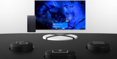 בקר משחק אלחוטי Microsoft Xbox Pulse Cipher Special Edition – מקרוב על כפתורי השיתוף וה-Xbox, מסך