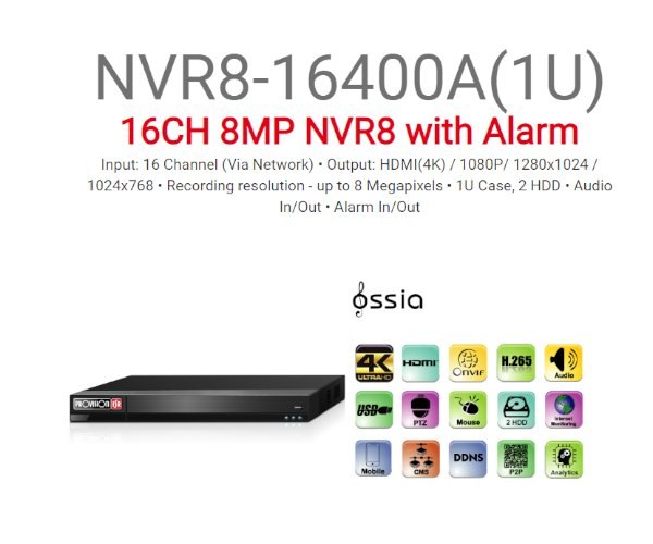 מערכת הקלטה לשש עשרה מצלמות V2-2T 1U-)Provision 5mp IP NVR8-16400