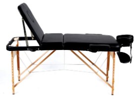שולחן עיסוי מקצועי 3 חלקים 185×70 ס”מ Medics Care MC-135 – שחור עם מסגרת עץ בהירה כאשר חלקו העליון מורם