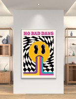 תמונת קנבס פופ ארט NO BAD DAYS |סמיילי צהוב רטרו גרובי באווירה פסיכדלית