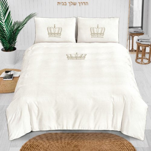 סט מצעים 100% כותנה בשילוב  פייפינג רקום - מגוון מידות לבחירה