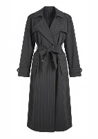 Oversized Charcoal Strips Trench Coat