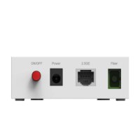 נתב Zte Zxhn F6005 Gpon Ont – מבט אחורי על הנתב הלבן עם חיבורי חשמל רשת חוטי וסיב אופטי